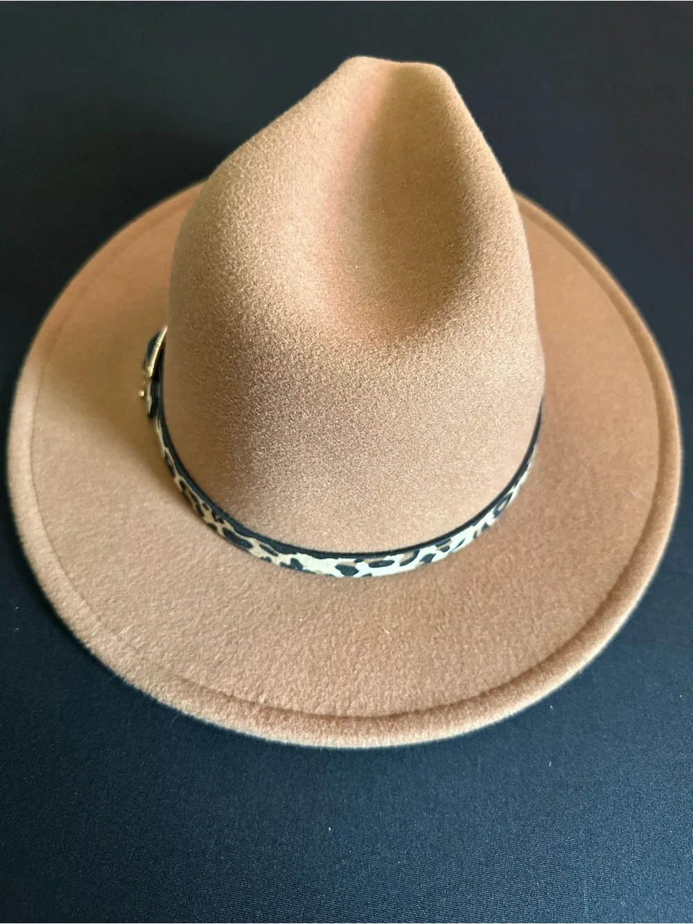 Classic Tan Wool Felt Fedora with Leopard Band